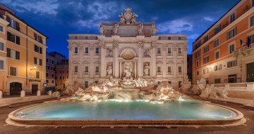 обоя fontana di trevi in rome, города, рим,  ватикан , италия, фонтан, дворец