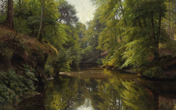 Картинка рисованное природа картина peder mоrk mоnsted лесной пейзаж с рекой петер мёрк мёнстед