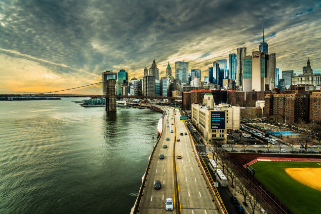 Обои картинки фото downtown manhattan and the hudson river, города, нью-йорк , сша, простор