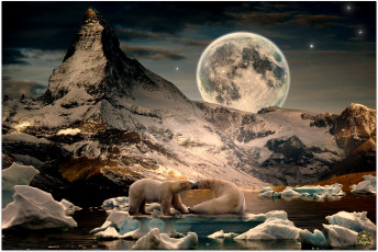 Картинка фэнтези пейзажи луна горы море