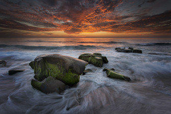 Картинка природа восходы закаты прибой океан пейзаж сша калифорния ла-хойа облака закат камни волны