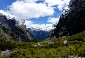 Картинка природа горы трава облака новая зеландия
