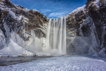 Картинка природа водопады исландия небо снег зима горы радуга водопад