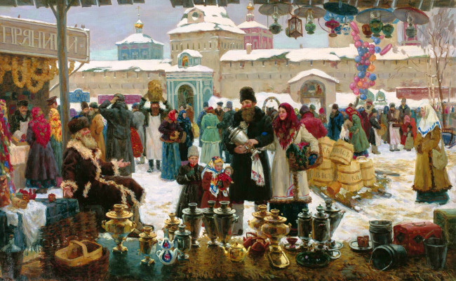 Обои картинки фото Ярмарка, рисованное, владислав нагорнов, праздник, торговля, город, рынок, люди