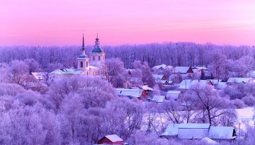Картинка города -+православные+церкви +монастыри храм поселение снег зима деревья