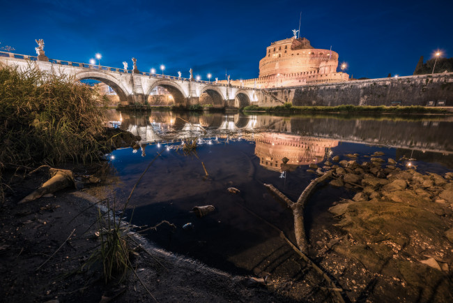 Обои картинки фото rome - castel sant`angelo, города, рим,  ватикан , италия, река, мост, замок