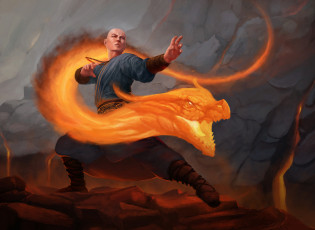 Картинка фэнтези маги +волшебники дракон огонь фон мужчина