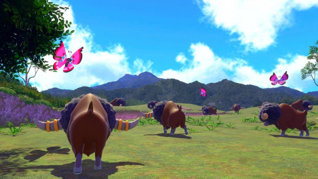 Обои картинки фото видео игры, new pokemon snap, бизоны, бабочки, горы