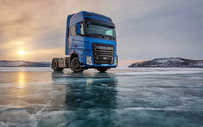 Обои картинки фото автомобили, ford trucks, ford, f-max, 2021, экстерьер, грузовики, новый, синий, лед, зима, озеро, американские, форд