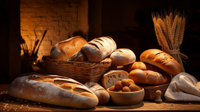 Обои картинки фото еда, хлеб,  выпечка, колосья, батоны