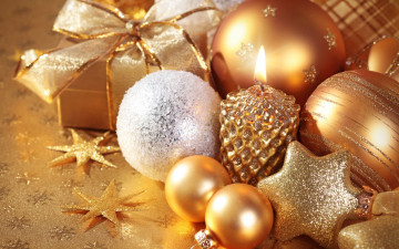 Картинка праздничные украшения шарики звёзды свеча подарок