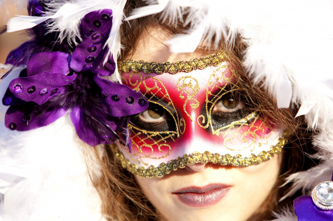 Обои картинки фото разное, маски, карнавальные, костюмы, девушка, маска, цветок