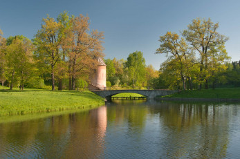 Картинка природа парк деревья пруд мостик