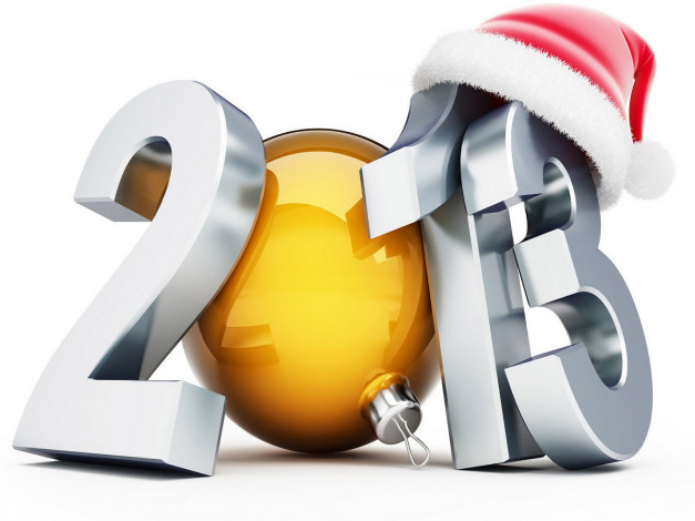 Обои картинки фото 2013, праздничные, 3д, графика, новый, год, колпак, цифры, шарик