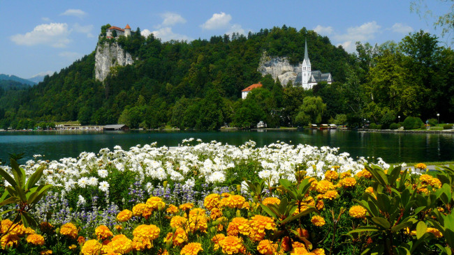 Обои картинки фото словения, блед, города, озеро, замок
