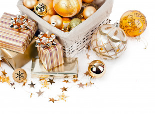 Картинка праздничные -+разное+ новый+год корзинка шарики украшения подарки банты