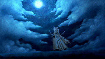 Картинка rurouni+kenshin аниме парень меч плащ небо