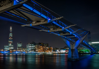 Картинка millennium+bridge +london города лондон+ великобритания огни мост река ночь