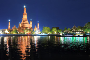 обоя bangkok, города, бангкок , таиланд, огни, храм, ночь