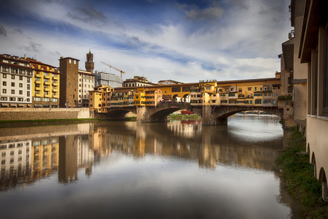 Обои картинки фото florence, города, флоренция , италия, здания, мост, река