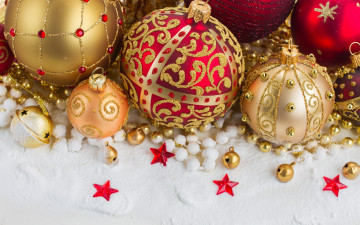 Картинка праздничные шары украшения рождество снег новый год balls decoration christmas merry