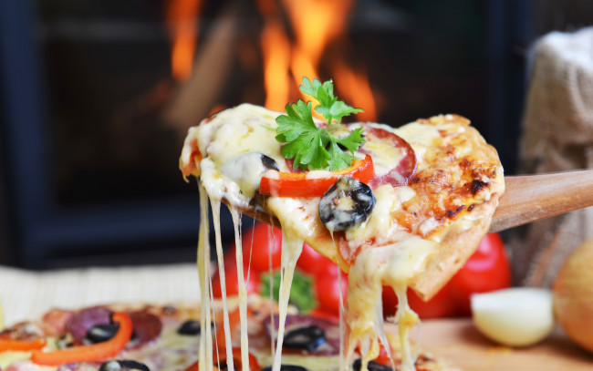 Обои картинки фото еда, пицца, pizza, queso, porcion, cheese, portion