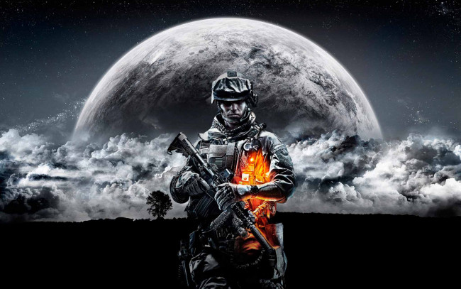 Обои картинки фото видео игры, battlefield 3, солдат, оружие, планета