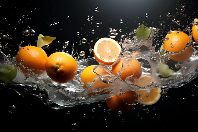 Обои картинки фото еда, цитрусы, апельсины, вода
