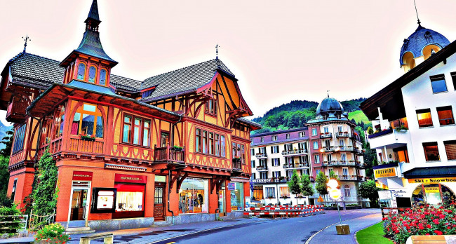Обои картинки фото энгельберг, швейцария, города, улицы, площади, набережные, яркий, дома, улица