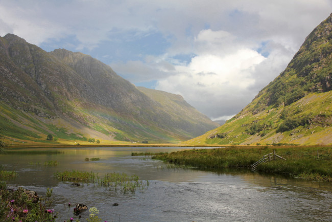 Обои картинки фото природа, реки, озера, шотландия, великобритания, нагорье, горы, река, river, coe, радуга, paul, beentjes, photography