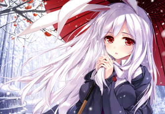 Картинка аниме touhou девочка reisen udongein inaba ke-ta зонт ягоды зима