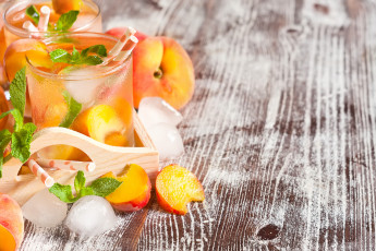 Картинка еда напитки лимонад мята инжирный персик макро лед