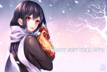 Картинка аниме зима +новый+год +рождество девушка фон взгляд