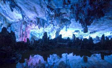 Картинка природа реки озера пещера свет сталактиты сталагмиты озеро
