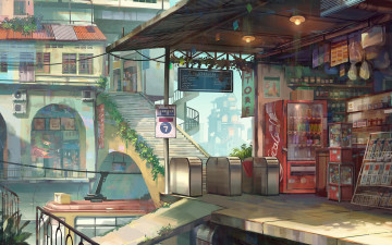 Картинка original аниме город +улицы +здания