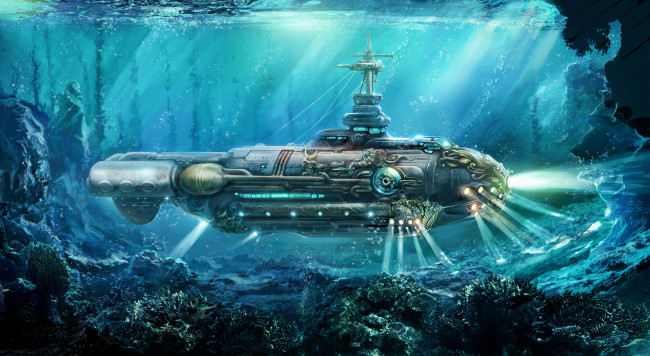 Обои картинки фото фэнтези, транспортные средства, подводная, лодка, мир, океанский