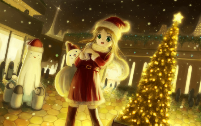 Обои картинки фото original, аниме, зима,  новый год,  рождество