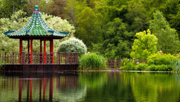Картинка природа парк водоем беседка сад японский