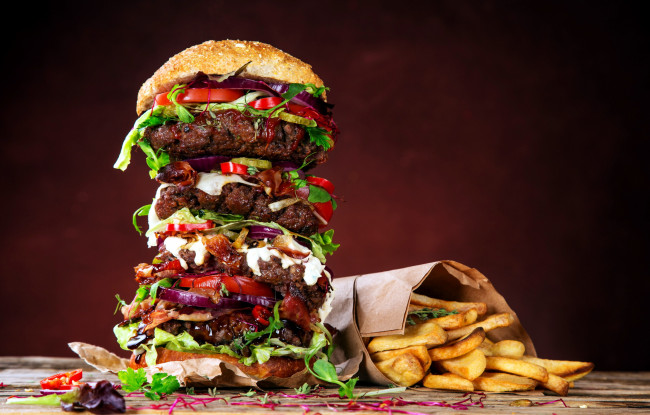 Обои картинки фото еда, бутерброды,  гамбургеры,  канапе, гамбургер, картофель
