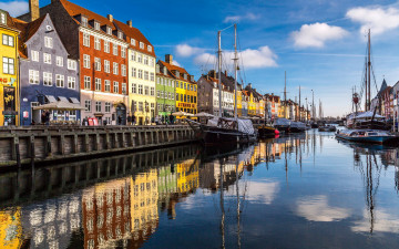 Картинка города копенгаген+ дания канал набережная лодки