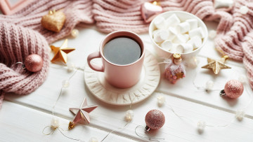 Картинка праздничные угощения кофе маршмеллоу шарики