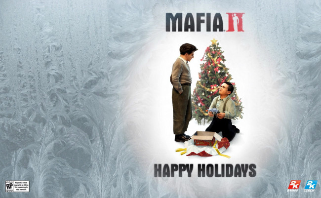 Обои картинки фото видео игры, mafia ii, изморозь, мальчики, подарок, пистолет, ёлка