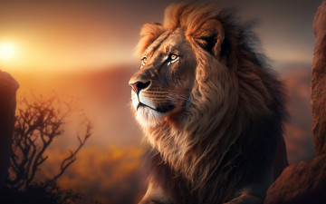 Картинка рисованное животные +львы лев грива арт