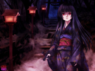 Картинка аниме jigoku shoujo ночь фонари адская девочка enma ai лестница