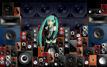 Картинка аниме vocaloid динамики микрофон колонки hatsune miku