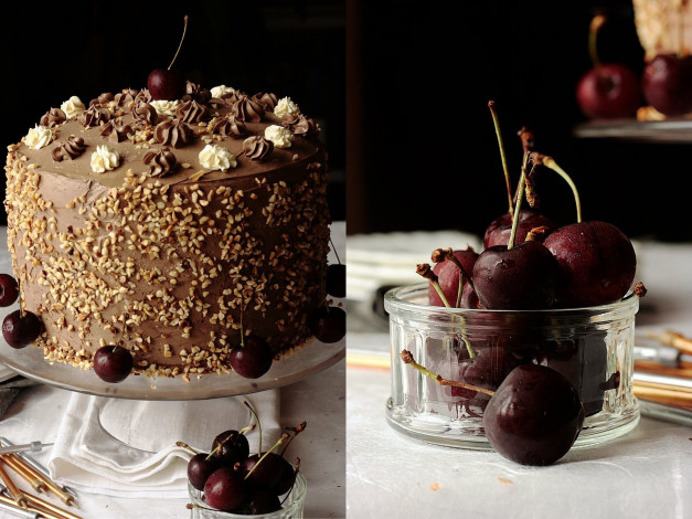Обои картинки фото еда, пирожные, кексы, печенье, крем, вишни