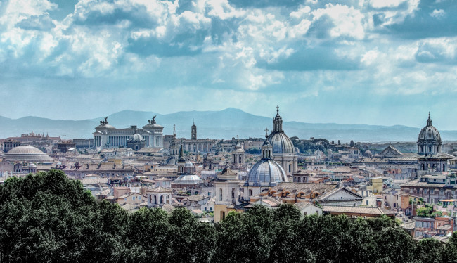 Обои картинки фото города, рим, ватикан, италия, панорама, крыши, купола