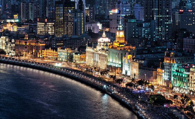 Обои картинки фото города, шанхай, китай, река, здания, панорама