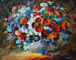Картинка рисованные leonid+afremov ваза лепестки leonid afremov цветы букет