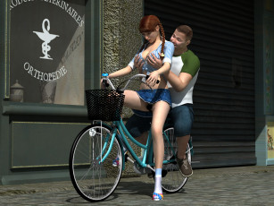 Картинка 3д+графика people+ люди парень девушка велосипед